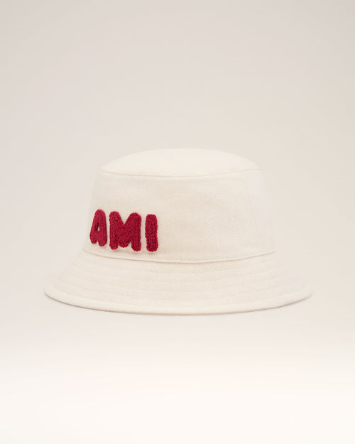 BEIGE COTTON AMI PARIS PATCH BUCKET HAT