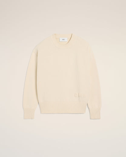 BEIGE COTTON AMI EMBROIDERED CREWNECK SWEATER