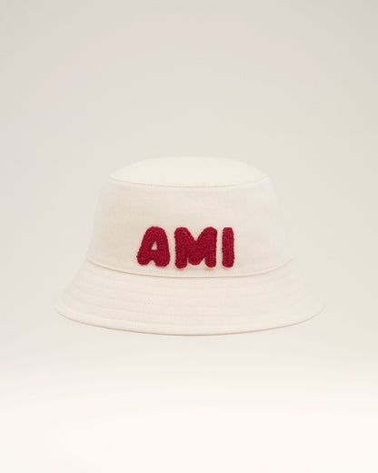 BEIGE COTTON AMI PARIS PATCH BUCKET HAT